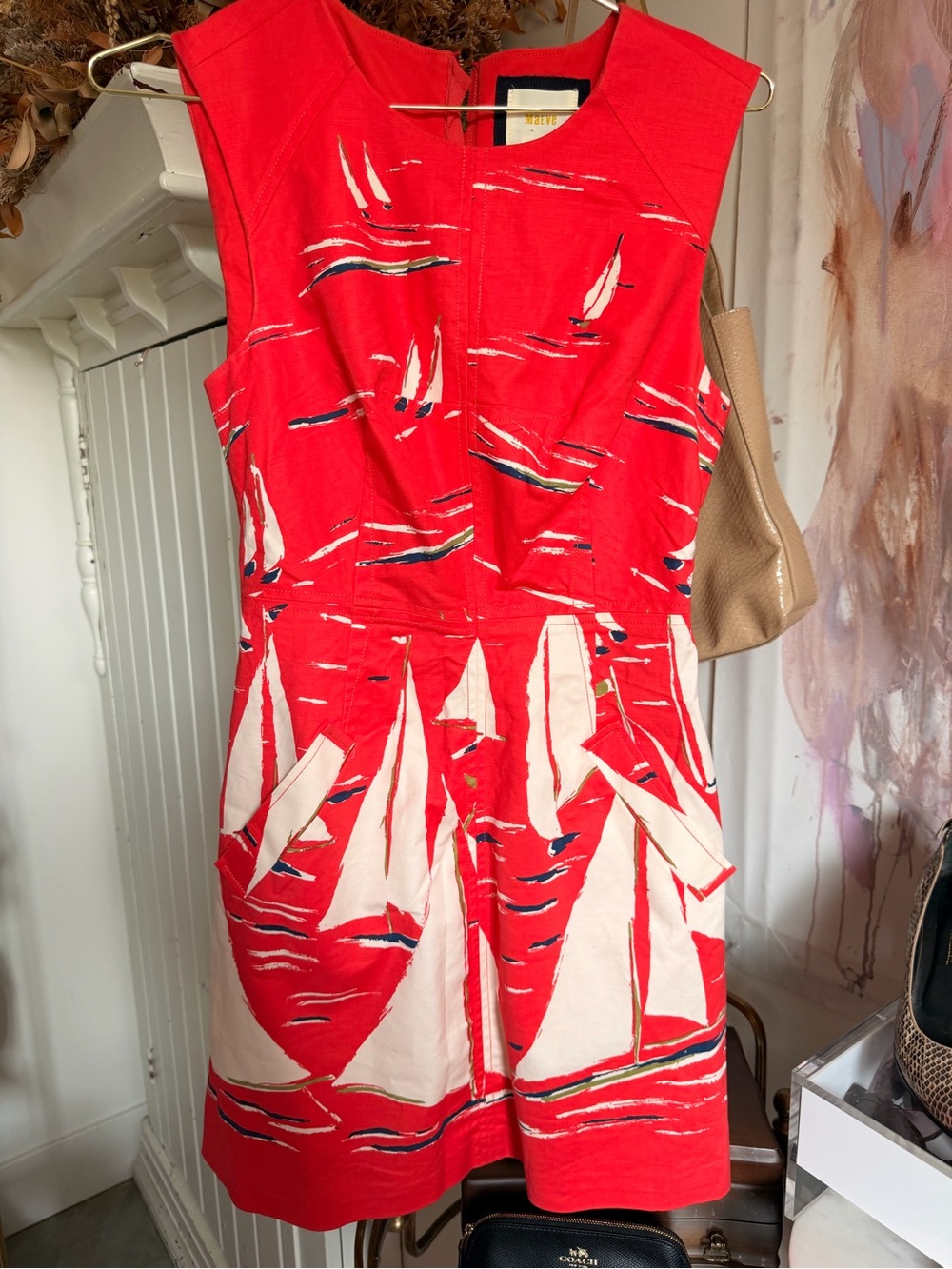 Maeve Women's Red Sailboat Print Sleeveless Dress